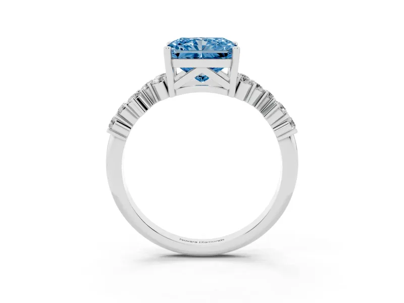 Radiant Cut Scattered Accent Engagement Ring Setting for a Fancy Blue Lab-Grown Diamond | Platinum