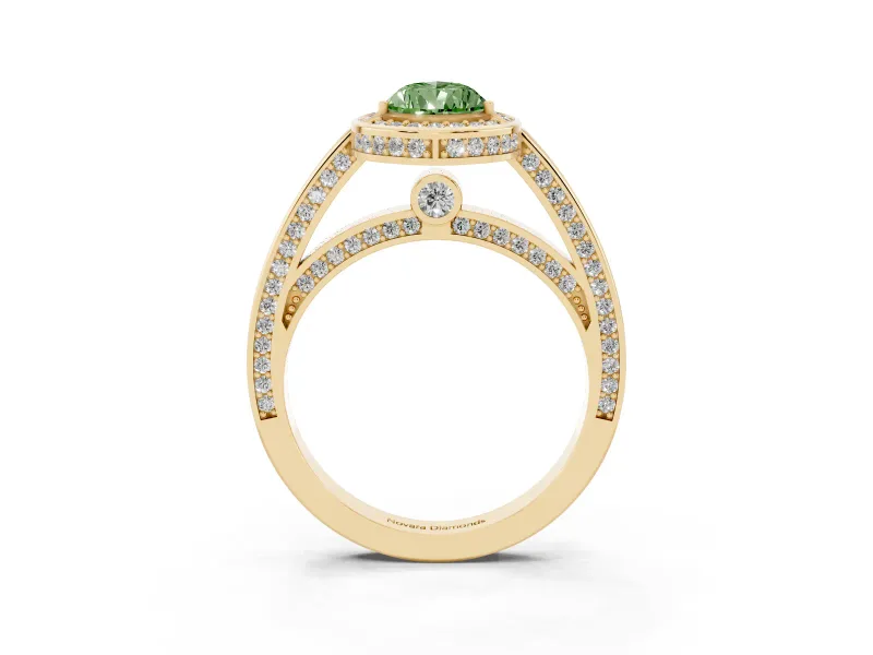 Pear-Shaped Sectioned Halo Engagement Ring Setting for a Fancy Green Lab-Grown Diamond | Yellow Gold