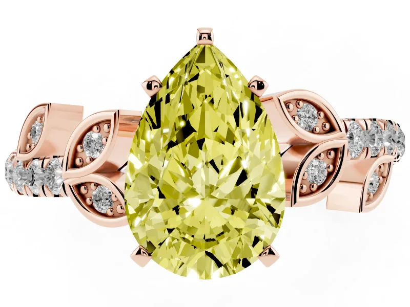 Pear-Shaped Leaf Pavé Engagement Ring Setting for a Fancy Yellow Lab-Grown Diamond | Rose Gold