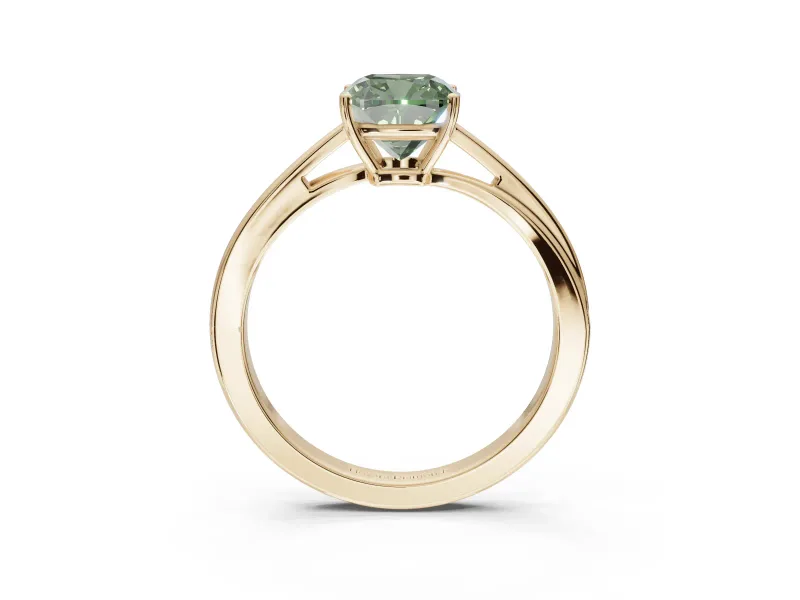 Cushion Cut Bypass Solitaire Engagement Ring Setting for a Fancy Green Lab-Grown Diamond | Yellow Gold
