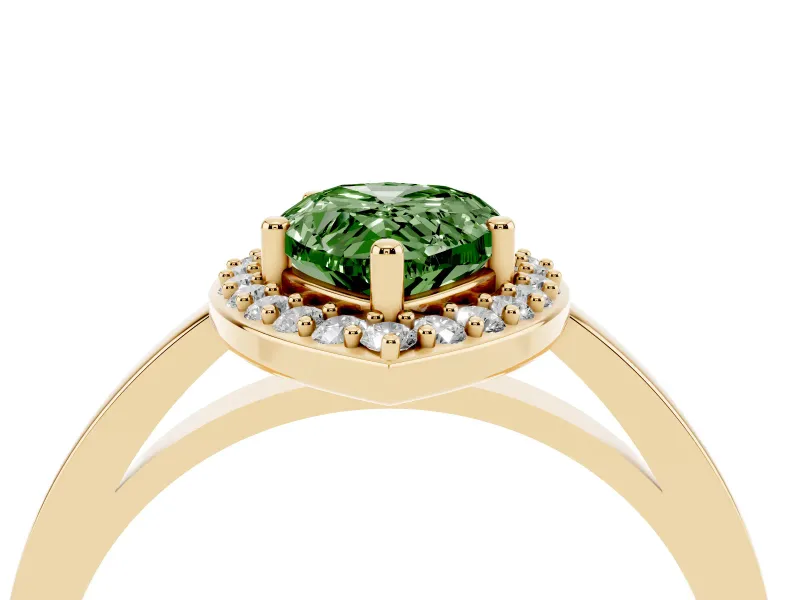 Fancy Green Pear Cut Diamond Halo Ring Set in Yellow gold with Solitaire Band and Prong Setting