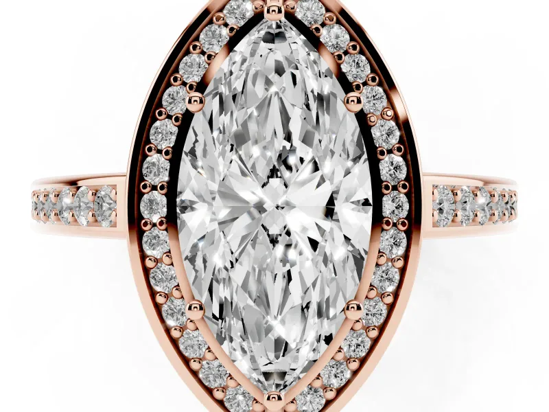 Marquise Sectioned Halo Engagement Ring Setting | Pavé Gallery and Band | Rose Gold