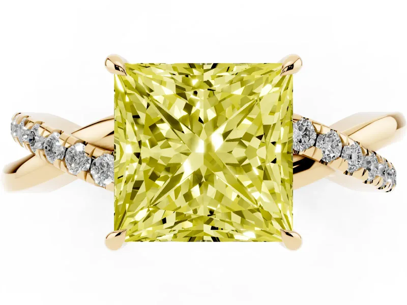 Princess Cut Crossover Engagement Ring Setting for a Fancy Yellow Lab-Grown Diamond | Yellow Gold