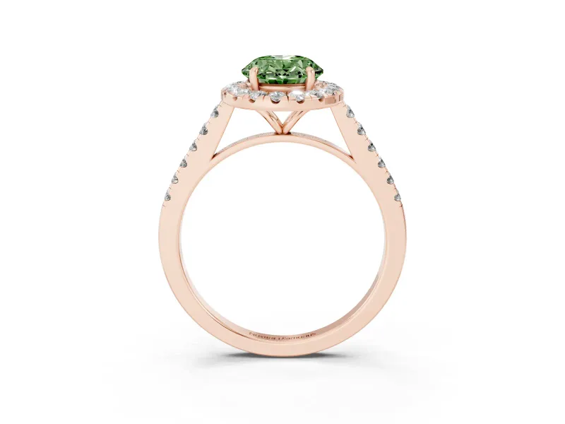 Oval Halo Engagement Ring Setting for a Fancy Green Lab-Grown Diamond | Pave Shoulders | Rose Gold