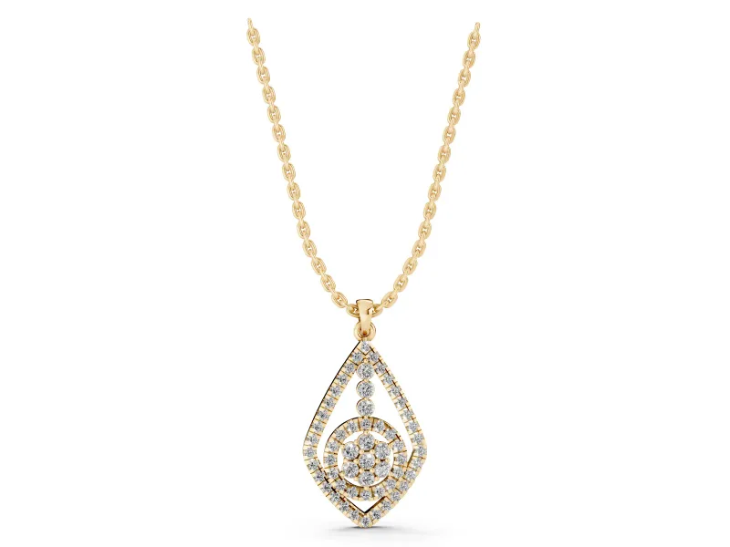 Round Lab-Grown Diamond Pavé Kite Pendant Necklace | Cluster Halo | Yellow Gold