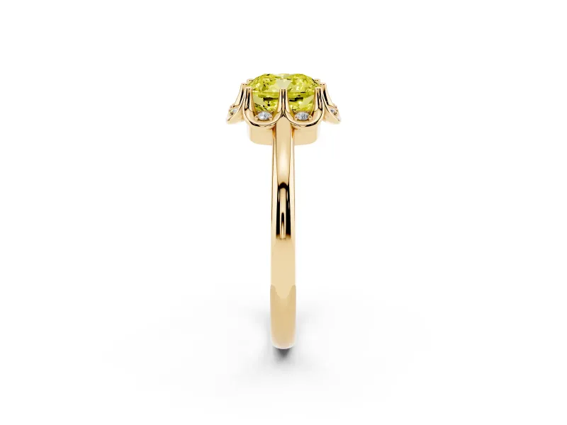 Cushion Cut Petal Halo Engagement Ring Setting for a Fancy Yellow Lab-Grown Diamond | Yellow Gold