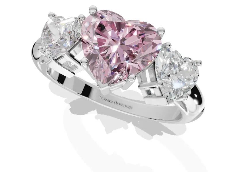 Heart-Shaped 3 Stone Engagement Ring Setting for a Fancy Pink Lab-Grown Diamond | Sterling Silver - Design NV-24895