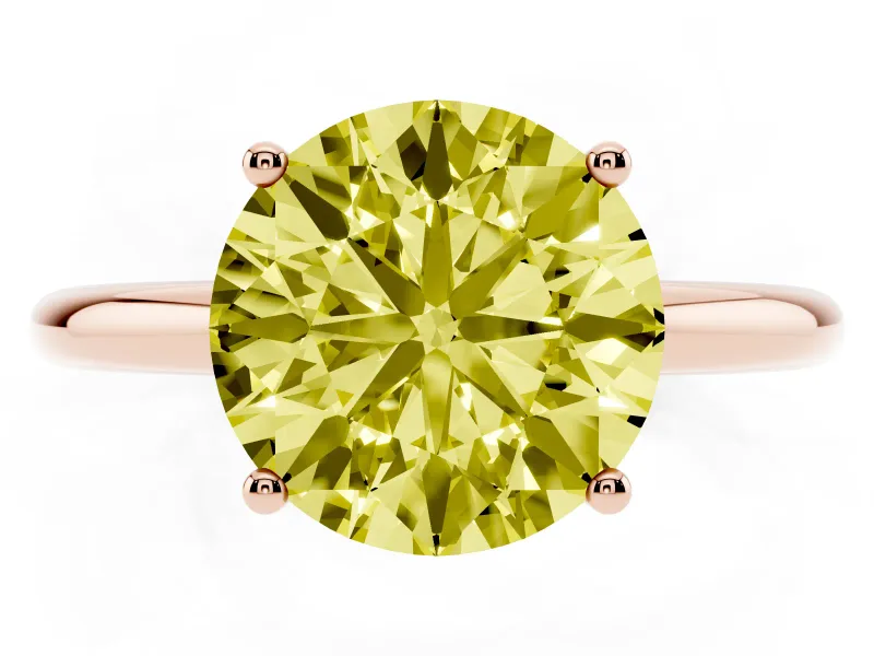 Round Micro-Prong Hidden Halo Engagement Ring Setting for a Fancy Yellow Lab-Grown Diamond | Plain Band | Rose Gold