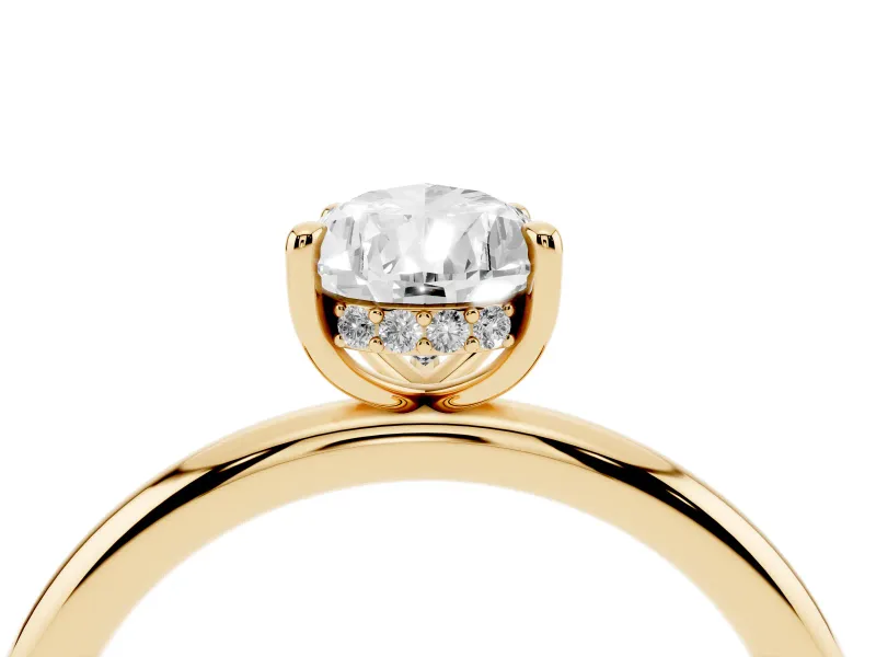 Pear-Shaped Hidden Halo Engagement Ring Setting | Thin Plain Band | Yellow Gold