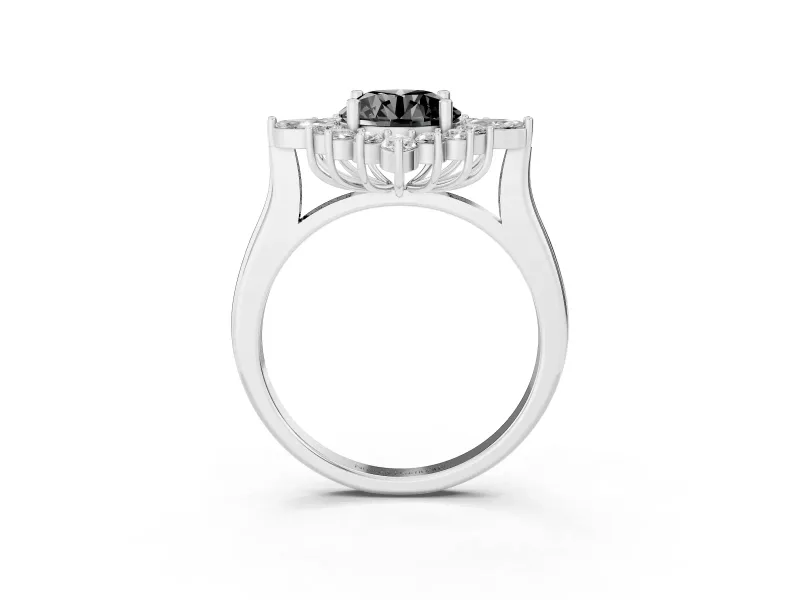 Round Cluster Halo Engagement Ring Setting for a Black Center | Platinum