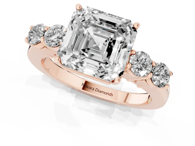 Asscher Cut Close Set Five Stone Engagement Ring Setting | Rose Gold