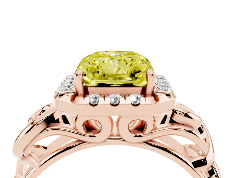 Radiant Cut Filigree Halo Engagement Ring Setting for a Fancy Yellow Lab-Grown Diamond | Rose Gold