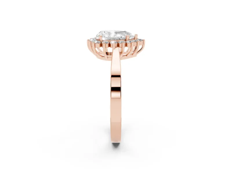 Pear-Shaped Scalloped Halo Engagement Ring Setting | Flat Plain Band | Rose Gold