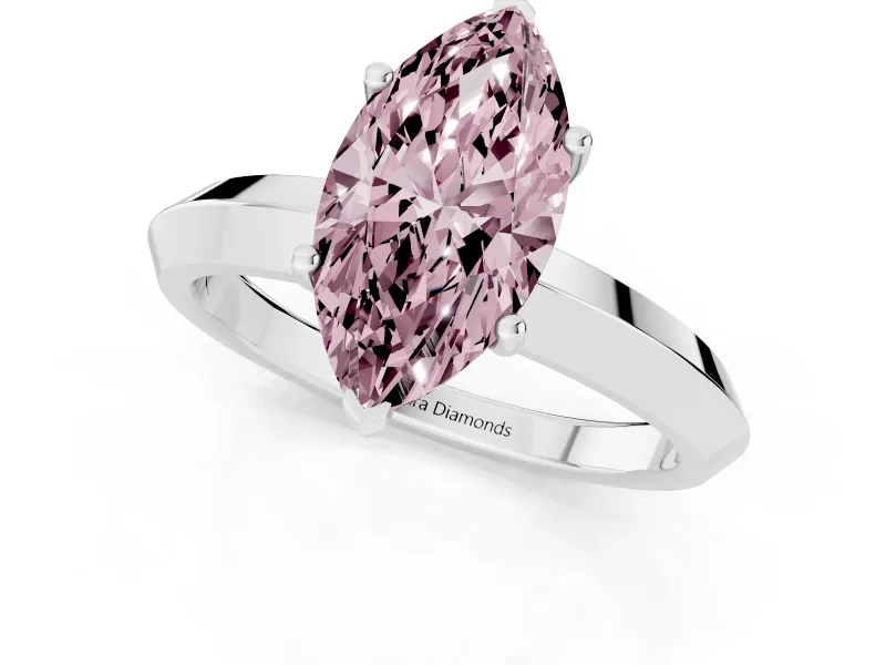 Fancy Pink Marquise Cut Diamond Solitaire Engagement Ring Set in White gold with Flat Band and Prong Setting