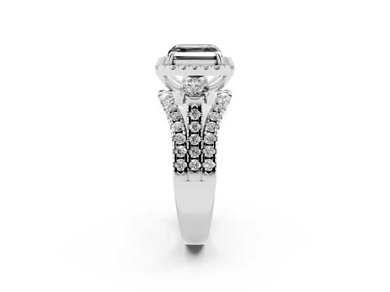 Asscher Cut Halo Split Shank Engagement Ring Setting for a Black Center | Sterling Silver