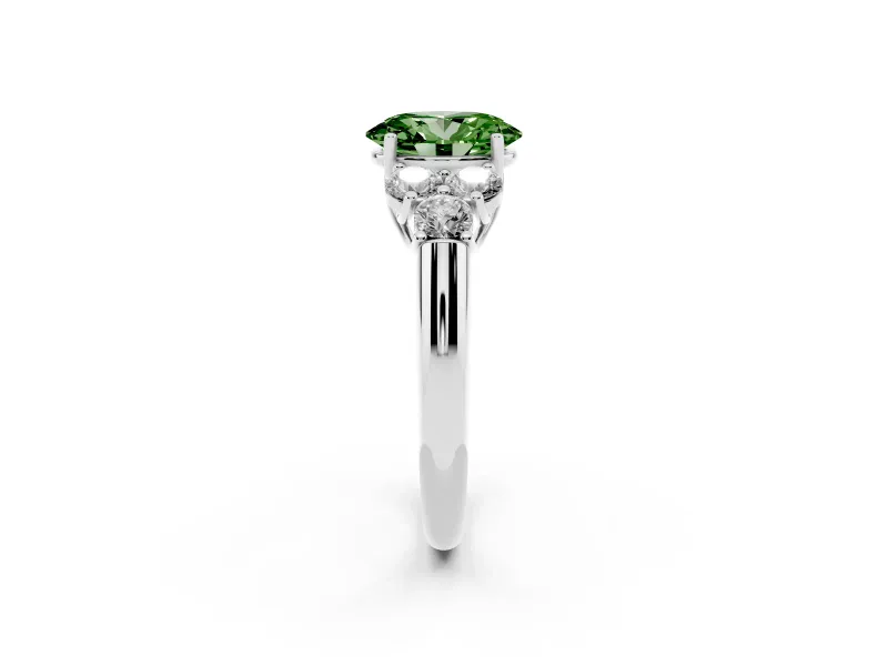 Oval Side Stone Engagement Ring Setting for a Fancy Green Lab-Grown Diamond | Sterling Silver