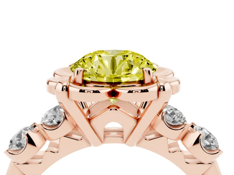 Round Floral Engagement Ring Setting for a Fancy Yellow Lab-Grown Diamond | Petal Frame | Rose Gold