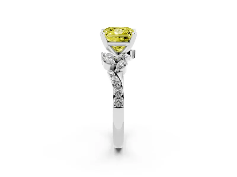 Princess Cut Floral Side Stone Engagement Ring Setting for a Fancy Yellow Lab-Grown Diamond | Sterling Silver