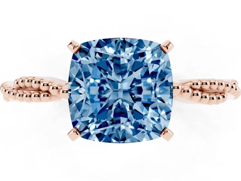 Cushion Cut Twisted Solitaire Engagement Ring Setting for a Fancy Blue Lab-Grown Diamond | Rose Gold