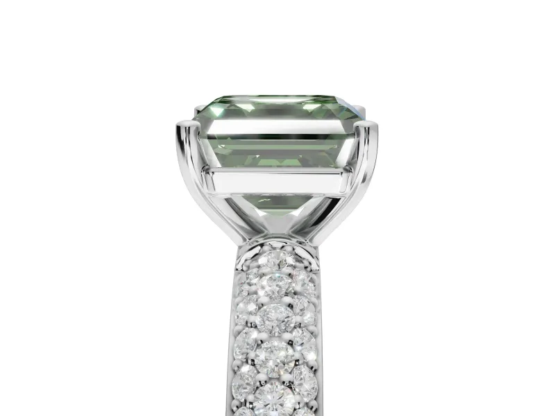 Asscher Cut Domed Pavé Engagement Ring Setting for a Fancy Green Lab-Grown Diamond | White Gold