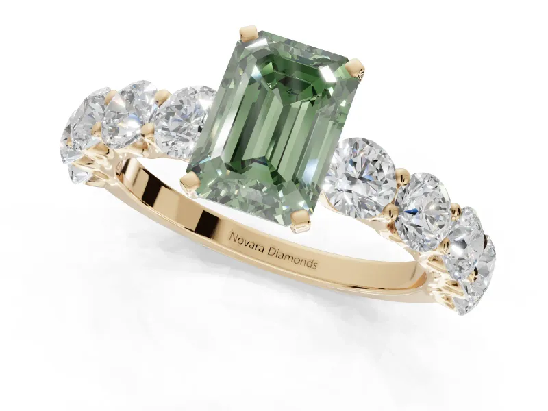 Emerald Cut Engagement Ring Setting for a Fancy Green Lab-Grown Diamond | Yellow Gold - Design NV-24455