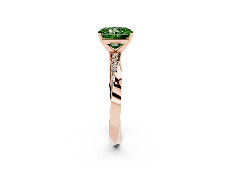 Radiant Cut Twisted Pave Engagement Ring Setting for a Fancy Green Lab-Grown Diamond | Ribbon Band | Rose Gold