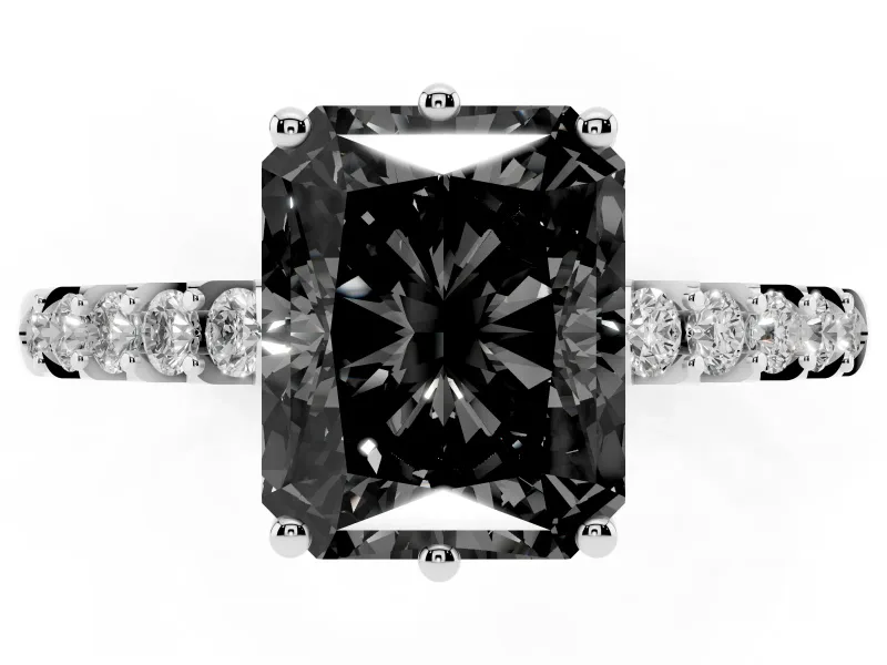 Radiant Cut Hidden Halo Engagement Ring Setting for a Black Center | Sterling Silver