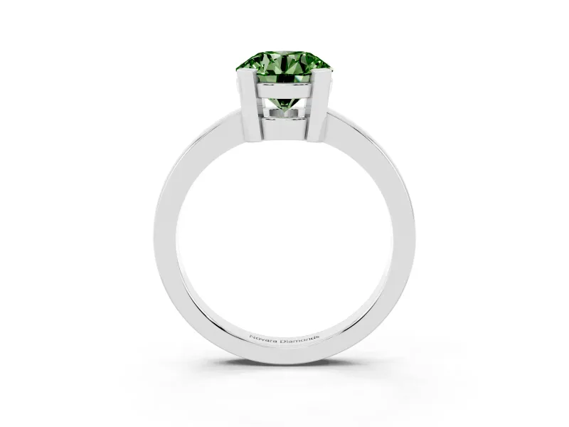 Fancy Green Round Cut Diamond Solitaire Ring Set in Platinum with Prong Head and Smooth Polished Band