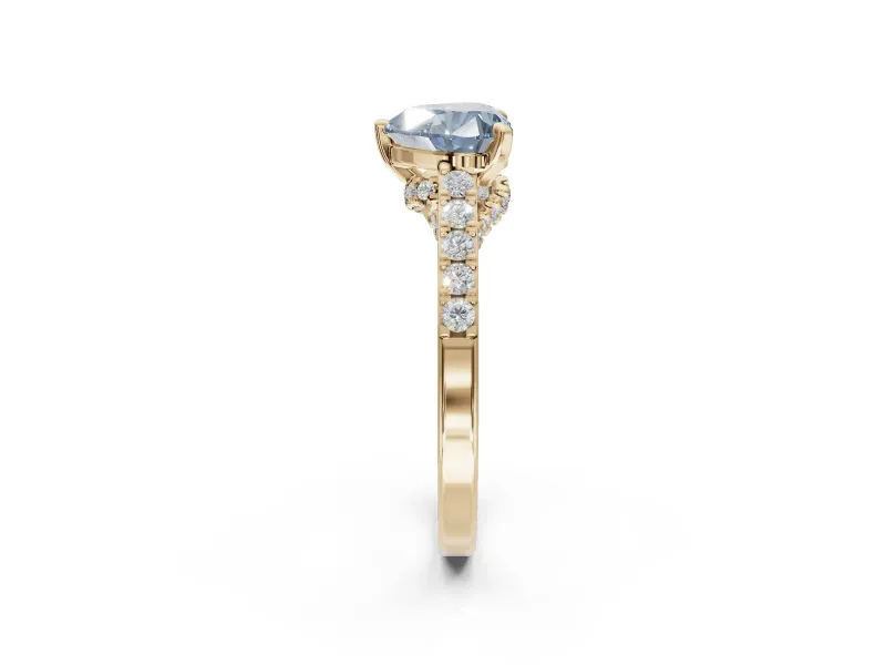 Heart-Shaped Pavé Solitaire Engagement Ring Setting for a Fancy Blue Lab-Grown Diamond | Crossover Gallery | Yellow Gold