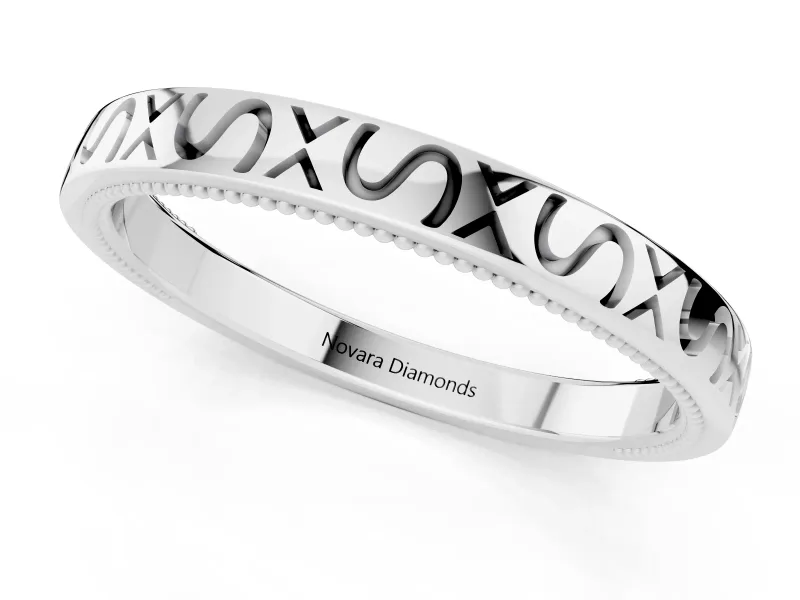 Engraved Milgrain Band Set in Platinum with Vintage-Inspired Pattern