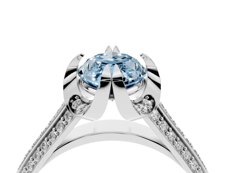 Fancy Blue Marquise Cut Diamond Pavé Split Shank Solitaire Ring Set in White gold with Prong Setting