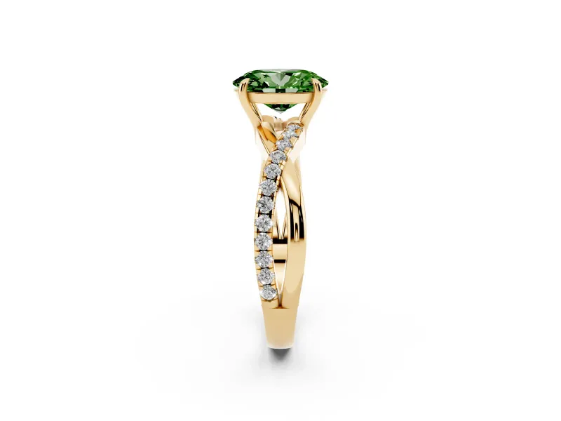 Oval Crossover Engagement Ring Setting for a Fancy Green Lab-Grown Diamond | Yellow Gold