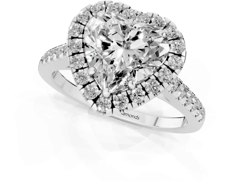 Heart-Shaped Raised Halo Engagement Ring Setting | Pave Band | Sterling Silver