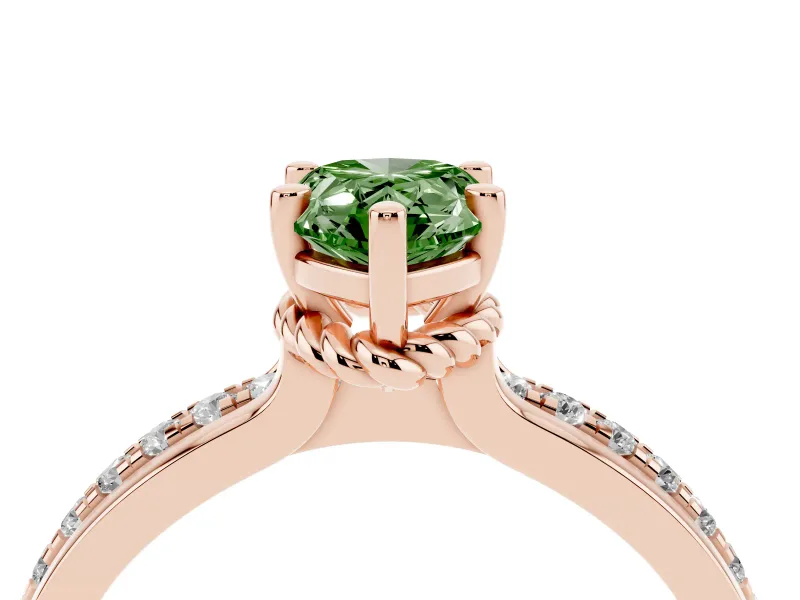 Pear-Shaped Channel Set Engagement Ring Setting for a Fancy Green Lab-Grown Diamond | Rope Collar | Rose Gold