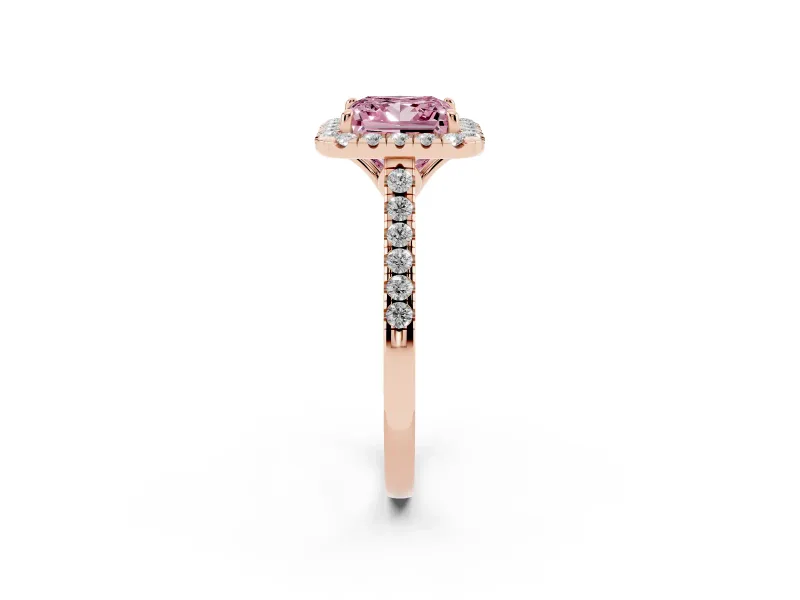 Princess Cut Raised Halo Engagement Ring Setting for a Fancy Pink Lab-Grown Diamond | Rose Gold