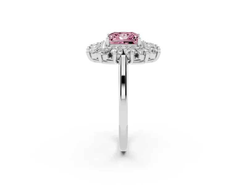 Princess Cut Floral Halo Engagement Ring Setting for a Fancy Pink Lab-Grown Diamond | Plain Band | Sterling Silver