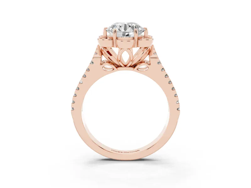 Round Petal Frame Floral Halo Engagement Ring Setting | Pavé Split Shank | Rose Gold
