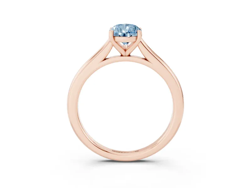Fancy Blue Pear Cut Diamond Solitaire Ring Set in Rose gold with Cathedral Band and Prong Setting