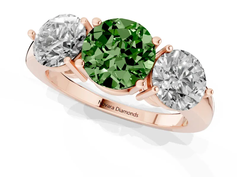 Round Three Stone Engagement Ring Setting for a Fancy Green Lab-Grown Diamond | Large Round Side Stones | Rose Gold