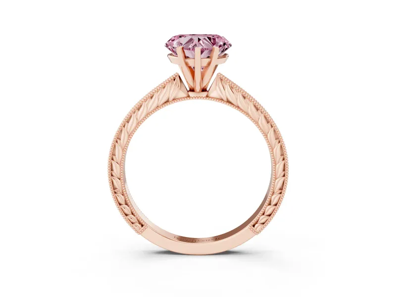Heart-Shaped Engraved Engagement Ring Setting for a Fancy Pink Lab-Grown Diamond | Rose Gold