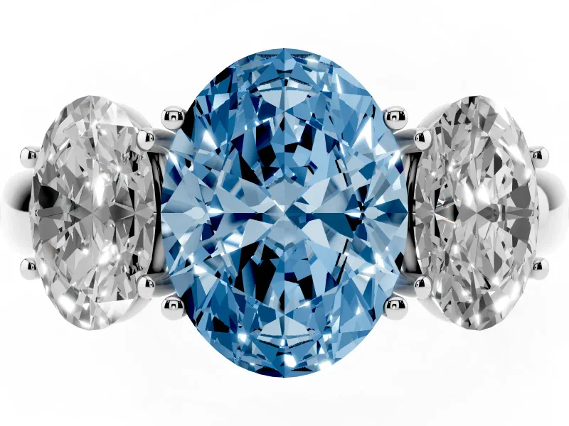 Oval Three Stone Engagement Ring Setting for a Fancy Blue Lab-Grown Diamond | Matching Side Stones | Platinum