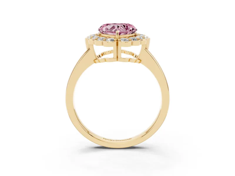 Heart-Shaped Halo Engagement Ring Setting for a Fancy Pink Lab-Grown Diamond | Yellow Gold - Design NV-24719