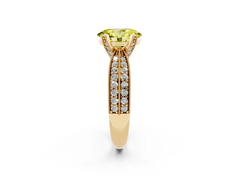 Oval Milgrain Solitaire Engagement Ring Setting for a Fancy Yellow Lab-Grown Diamond | Yellow Gold
