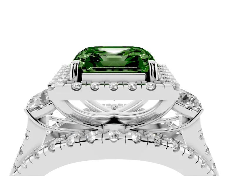 Asscher Cut Halo Engagement Ring Setting for a Fancy Green Lab-Grown Diamond | Sterling Silver - Design NV-24766