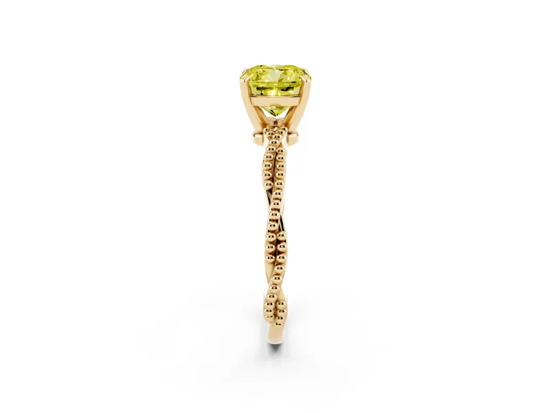 Cushion Cut Twisted Engagement Ring Setting for a Fancy Yellow Lab-Grown Diamond | Beaded Twist | Yellow Gold