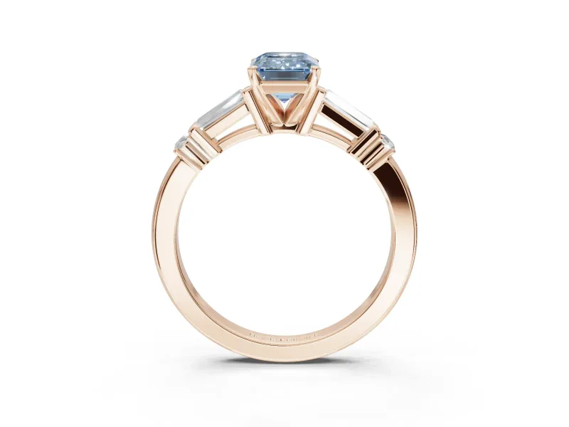 Emerald Cut Tapered Baguette Engagement Ring Setting for a Fancy Blue Lab-Grown Diamond | Rose Gold