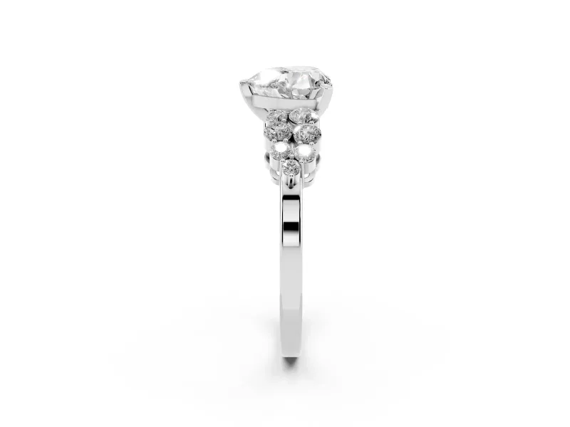 Heart-Shaped Side Stone Engagement Ring Setting | Two-Row Shoulder Clusters | White Gold