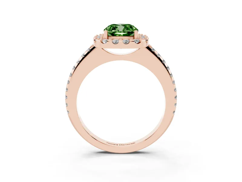 Cushion Cut Pave Halo Engagement Ring Setting for a Fancy Green Lab-Grown Diamond | Pave Band | Rose Gold