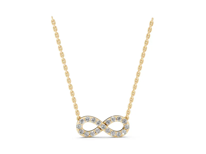 Round Lab-Grown Diamond Pavé Infinity Pendant Necklace | Side Chain Rings | Yellow Gold
