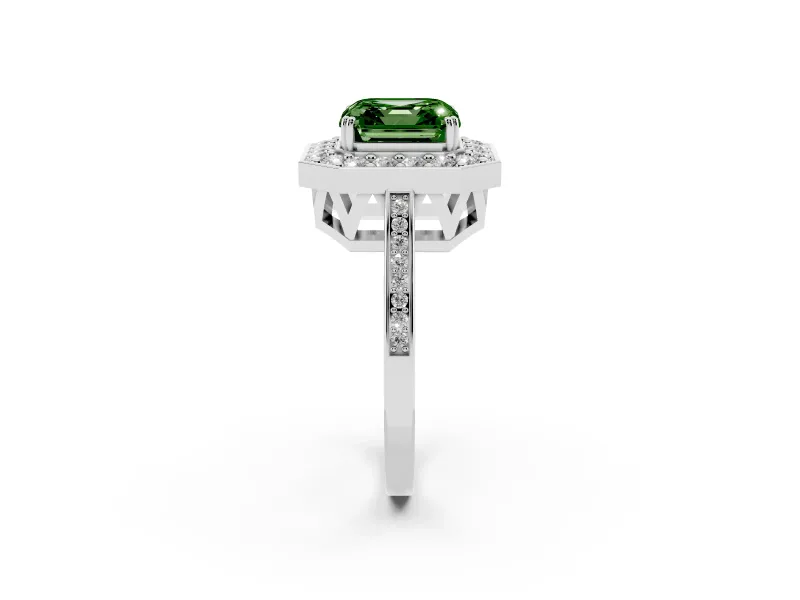 Asscher Cut Halo Engagement Ring Setting for a Fancy Green Lab-Grown Diamond | Polished Halo Rim | Sterling Silver